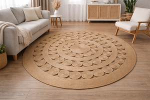 Tapis rond en jute tressé fait main, tapis en fibre naturelle Mandala, tapis tissé écologique pour salon, chambre à coucher, décoration intérieure - Product Image 5