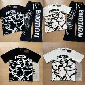 เสื้อยืดแขนสั้นลายกราฟิกผ้าฝ้าย 100% สั่งทำขายส่ง ชุดเซ็ตสองชิ้น กางเกงขายาว สำหรับผู้ชาย - Product Image 3