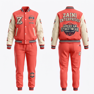 Chándal Deportivo de Felpa de Algodón/Poliéster de 320 g/m², Color Coral, con Paneles en Contraste, Logotipo Bordado en Chenilla Personalizado, Secado Rápido y Transpirable - Product Image 1