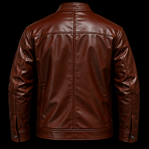 Veste en cuir véritable marron pour homme, col montant classique, boutonnée, décontractée, pour l'hiver, de qualité supérieure, élégante et tendance - Product Image 3