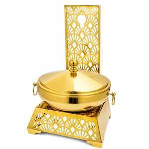 Plat de service de luxe en acier inoxydable poli doré, avec couvercle vertical, revêtement multicouche, diamètre 33 cm, compatible lave-vaisselle - Product Image 2