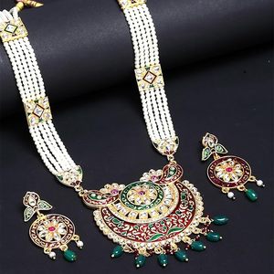 Ensemble collier et boucles d'oreilles en alliage plaqué or indien pour femmes, bijoux de mariage, design Rani Haar, motif floral, style classique - Product Image 3