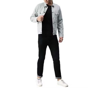 Chaqueta de Mezclilla Gris Claro para Hombre, Cuello Camisero, Cierre de Botón, Corte Regular, Chaqueta de Algodón Tejido para Otoño - Product Image 2