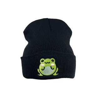 Casquette en tricot avec broderie de logo personnalisé, 100% acrylique, unisexe, adulte, style décontracté d'hiver, 56-58 cm, couleur unie, design à revers - Product Image 5