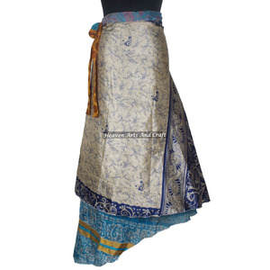 Falda Larga de Seda Hippie de 2 Capas para Fiesta, Falda Larga Envolvente de Seda Mágica Reversible de 2 Capas, Ropa de Playa Vintage - Product Image 1