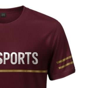 Men <b>Maroon</b> Hockey Sports Tee Polyester Athletic Shirt Training Wear Team Uniform Outdoor Match Apparel Casual Sports Clothing - Product Image 3