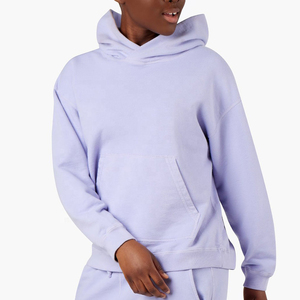 Sweat-shirt à capuche violet clair pour femme avec poche avant, pull décontracté pour l'hiver, haut de jogging - Product Image 1