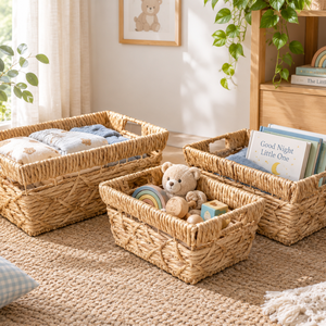 Water Hyacinth <b>Storage</b> Basket, Handmade Woven Organizer for Nursery <b>Toys</b>, Baby Clothes, <b>Books</b>, Blankets <b>and</b> Home Decoration Uses - Product Image 2