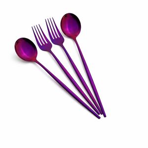 Juego de Cubiertos de Acero Inoxidable con Acabado Espejo Morado, 4 Piezas, Juego de Cubiertos Modernos, Tenedores y Cucharas Metálicas, Vajilla Duradera y Reutilizable - Product Image 1