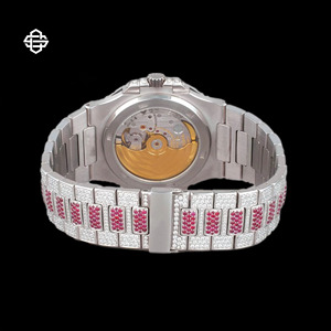 Montre de luxe pour homme, cadran carré, verre serti de moissanite, quartz, acier inoxydable, 20 mm, affichage de la date, entièrement sertie de diamants - Product Image 4