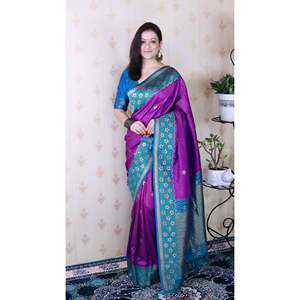 Sari en soie Banarasi violet ondulé Elite Weaves avec un motif Zari tissé unique, chemisiers et chemises doux pour femmes - Product Image 6