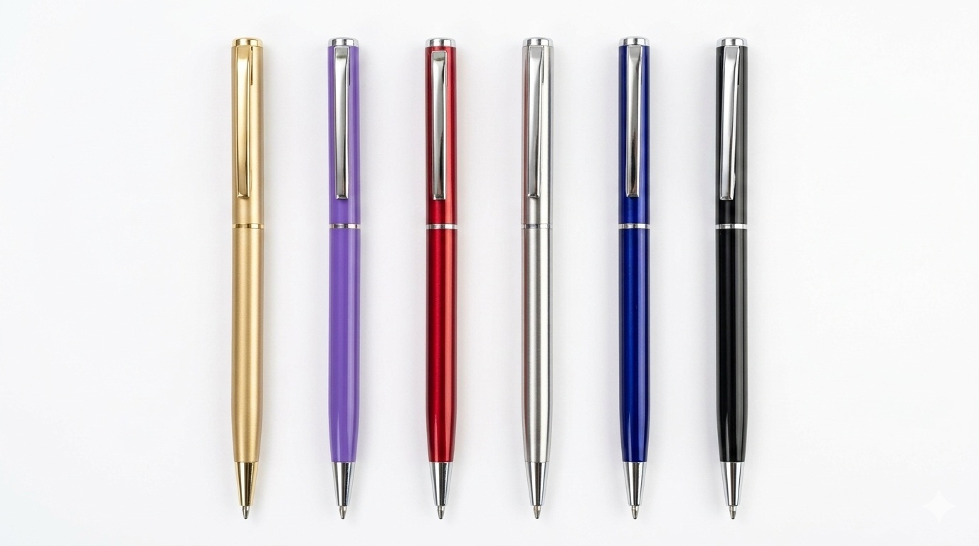 Stationery Set 2024 Hot Sale Metal Slim Novelty Ball Pen 1.0mm Black Ink Laser Printed Quality Gift Business Office Custom Pens