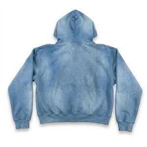Conjunto de Sudadera con Capucha y Pantalones Cortos Azul Cielo con Lavado Ácido para Hombre, de Alta Demanda, con Logotipo Personalizado, Chándal Oversize con Cremallera, Traje Casual de Dos Piezas, Ropa Urbana - Product Image 3