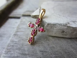 2Ct Marquise Simulated Pink Ruby Women's Cross Pendant 14K Yellow Gold Plated Moissanite <b>Necklace</b> Jewelry - Product Image 5