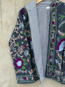 Handmade Cotton <b>Velvet</b> Suzani Bomber <b>Jacket</b> Plus Size <b>Women</b> Full Sleeve Floral Embroidery Eco-Friendly Breathable Reversible - Product Image 6