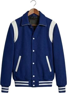 Veste universitaire personnalisée pour homme avec corps en laine de qualité supérieure, manches contrastées, initiales brodées, patchs d'équipe - Product Image 3