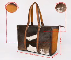 Bolso Tote de Cuero Resistente con Pelo Natural, Bolso de Hombro Portátil de Gran Capacidad de Cuero Genuino Vintage - Product Image 4