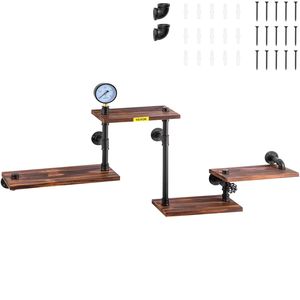 Scaffale Industriale a 4 Ripiani in Tubi Intagliati con Pannelli in Legno, Mensole Galleggianti Rustiche Fai-da-te, Libreria da Parete - Product Image 1