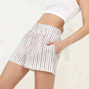 Shorts en coton rayés taille haute avec fermeture boutonnée, décontractés, respirants, pour femmes, coupe classique, tissu Oxford - Product Image 4