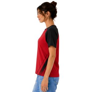 Women <b>Red</b> and Black Raglan T Shirt Custom Logo Crew Neck Short Sleeve Polyester Cotton Sports Casual Summer Tee OEM ODM Apparel - Product Image 3