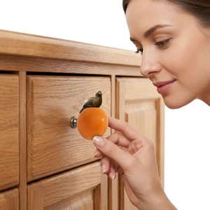 Ceramic Bird Perched Cabinet Knob Orange <b>Rustic</b> Kitchen Drawer Handle Novelty Shape Durable - Product Image 2