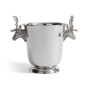 Luxury Silver Stag Head <b>Ice</b> Bucket Stainless Steel Wine Chiller with Reindeer Antler Handles Elegant Metal Champagne Tub for - Product Image 1