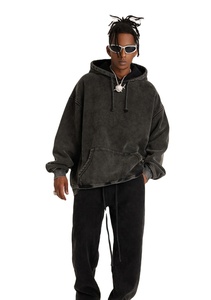 Meilleures ventes Sweat à capuche unisexe noir vieilli délavé à l'acide Style Streetwear vintage Sweat à capuche coupe surdimensionnée avec logo personnalisé en vente - Product Image 5