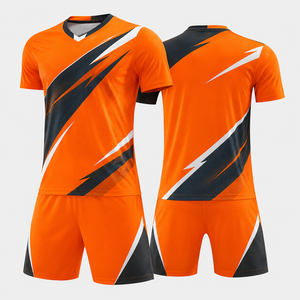 Maillot de football orange pour homme, col en V, manches courtes, imprimé géométrique sublimé, évacuation de l'humidité, coupe athlétique, toutes saisons - Product Image 1