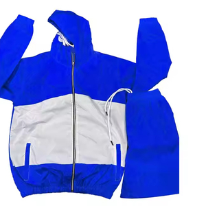 Ensemble de survêtement décontracté pour homme, bleu et blanc, à capuche, en polyester, pour l'automne, coupe-vent personnalisé - Product Image 1