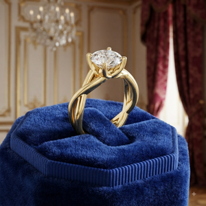 Bague de fiançailles en or jaune avec diamant rond, alliance torsadée, solitaire, pour femme - Product Image 1