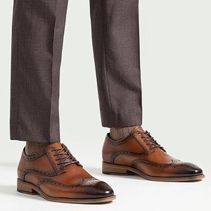 Zapatos de Vestir de Cuero Genuino, Formales de Negocios, para Oficina, con Cordones Planos, para Caminar, Color Marrón, Hechos a Mano, para Boda, Transpirables, de Primavera - Product Image 3