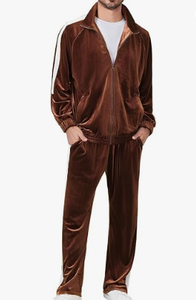 <b>Men</b> Olive Green <b>Velvet</b> Tracksuit Set Stand Collar Zip Up <b>Jacket</b> and Pants Two Piece Casual Outfit - Product Image 6