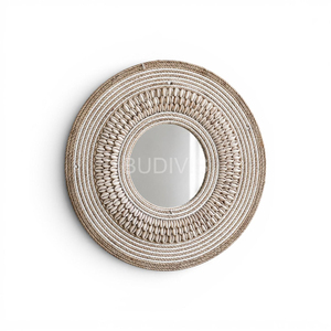 Round Sea Shell & Natural Rope Frame Wall <b>Mirror</b>, Minimalist Coastal Decor, Wall <b>Hanging</b> <b>Mirror</b> - Product Image 1