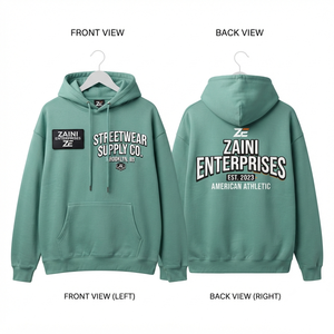 Sweat à capuche pour homme, premium, 80% coton, 20% polyester, 400g, polaire brossé, vert sauge, logo personnalisé, surdimensionné, automne, écologique - Product Image 1