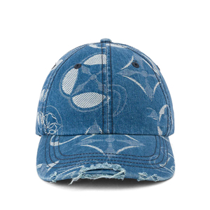 Best Quality Denim Baseball Cap Geometric Print Washed Adjustable Unisex 6-Panel <b>Hat</b> Spring <b>Summer</b> Casual Style - Product Image 2