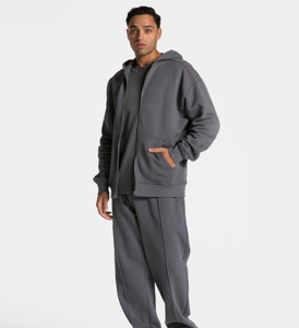 High Street Casual Loose Fit <b>Men's</b> Oversized Embossed Zip-Up Hoodie Winter Windproof Eco-Friendly Cotton Blend Fleece - Product Image 1