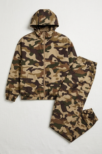 Ensemble veste coupe-vent et jogging camouflage personnalisé à fermeture éclair intégrale, léger et confortable, veste zippée pour homme en polyester - Product Image 2