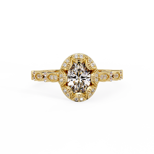Bagues de fiançailles vintage en or jaune 14K 18K avec diamant de laboratoire ovale à halo festonné style Milgrain, certifiées IGI, bijoux personnalisés, directement de l'usine - Product Image 4