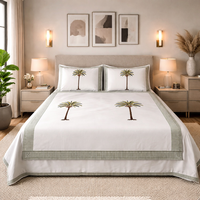 Parure de draps plats 3 pièces en coton 100% imprimé à la main de Jaipur, 200 fils, respirante, taille King, douce, durable, respectueuse de la peau, toutes saisons