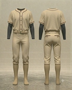 Conjunto de Uniforme de Béisbol para Hombre, Color Crema, Manga Corta, Jersey con Botones al Frente, Pantalones con Cinturón, Diseño Sólido, Corte Regular, Ropa para Todas las Temporadas - Product Image 1
