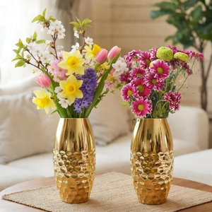 Luxury Gold Metal Flower <b>Vase</b> Set Decorative Hammered Floral <b>Vase</b> for Home Living Room Wedding Centerpiece and Table Decor - Product Image 5