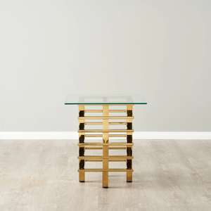 Gold Metal <b>Glass</b> Top Coffee <b>Table</b> Square <b>Side</b> <b>Table</b> Modern Living Room Accent <b>Table</b> in SS PVD Gold with toughened <b>glass</b> - Product Image 3