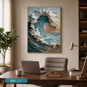 Peinture murale en soie artisanale de luxe, design vagues bruyantes, décoration intérieure blanche, Vietnam OEM ODM - Product Image 5