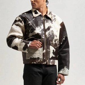 Blouson aviateur en cuir de vachette pour homme, design logo personnalisé, épais, chaud, vintage, en cuir véritable avec fourrure de vache. - Product Image 1