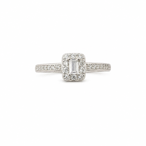 <b>Emerald</b> Cut Moissanite Engagement <b>Ring</b> Women 925 Sterling <b>Silver</b> Rhodium Plated Pave Halo Wedding Jewelry - Product Image 1