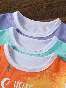 Cute Light Blue Casual Girls Knitted T-Shirt Short Sleeve Crew Neck Floral Letter Print Breathable Quick Dry Summer Party Tee - Product Image 3