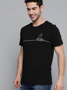 T-shirt décontracté noir à manches courtes pour homme avec logo frontal, 100 % coton respirant, tricoté, écologique, ODM, pour l'été - Product Image 1
