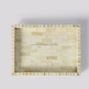 Plateau de service rectangulaire décoratif fait main de qualité supérieure en mosaïque bleu clair avec incrustations d'os et poignées en acier - Product Image 6