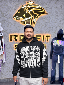 Men's <b>Black</b> <b>Zip</b>-<b>Up</b> <b>Hoodie</b> With Printed Front Graphic Sleeve Flame Print Full Front Zipper Spacious Pockets Streetwear Style - Product Image 6