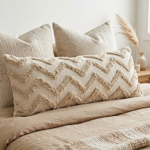 Soft Beige Chevron Tufted Pillow Sham 45X45 Customized Indian Durable <b>Sofa</b> Chair <b>Bed</b> Decor Tufted Cushion Cover - Product Image 2